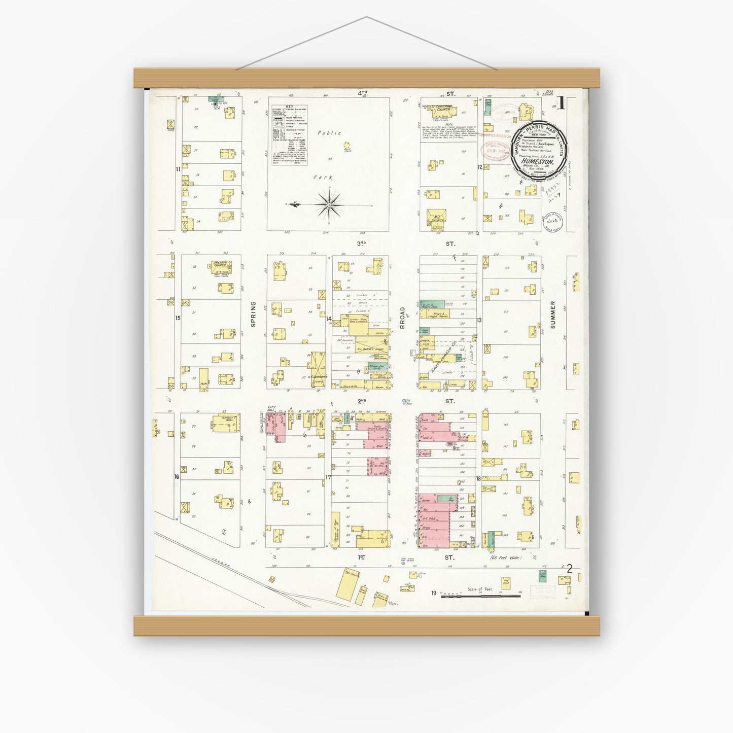 Old map wall art mockup — magnetic wood frame on white wall — Sanborn Fire Insurance Map from Humeston, Wayne County, Iowa (1898) â€” Complete Set