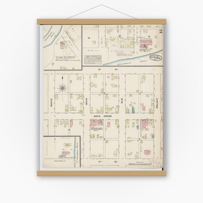 Old map wall art mockup — magnetic wood frame on white wall — Sanborn Fire Insurance Map from Ottawa, Putnam County, Ohio (1884), Sheet #0002