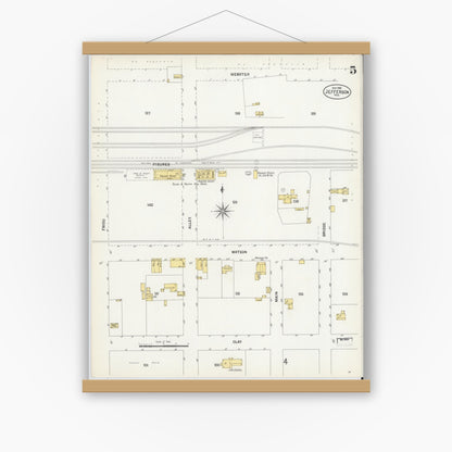 Old map wall art mockup — magnetic wood frame on white wall — Sanborn Fire Insurance Map from Jefferson, Marion County, Texas (1901), Sheet #0005