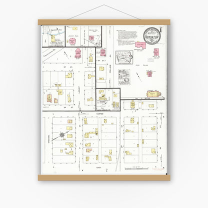 Old map wall art mockup — magnetic wood frame on white wall — Sanborn Fire Insurance Map from Hopkinton, Delaware County, Iowa (1921) â€” Complete Set