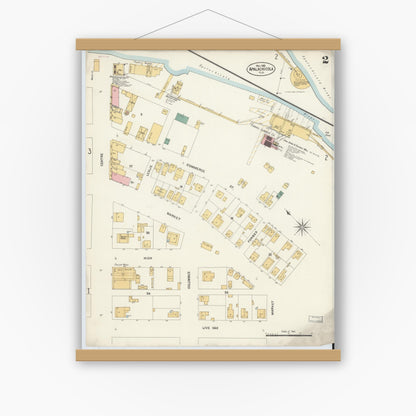 Old map wall art mockup — magnetic wood frame on white wall — Sanborn Fire Insurance Map from Apalachicola, Franklin County, Florida (1903), Sheet #0002