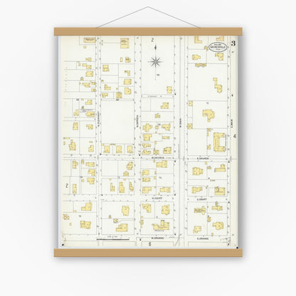 Old map wall art mockup — magnetic wood frame on white wall — Sanborn Fire Insurance Map from Gainesville, Alachua County, Florida (1903), Sheet #0003