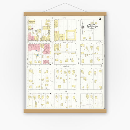 Old map wall art mockup — magnetic wood frame on white wall — Sanborn Fire Insurance Map from Grundy Center, Grundy County, Iowa (1911), Sheet #0003