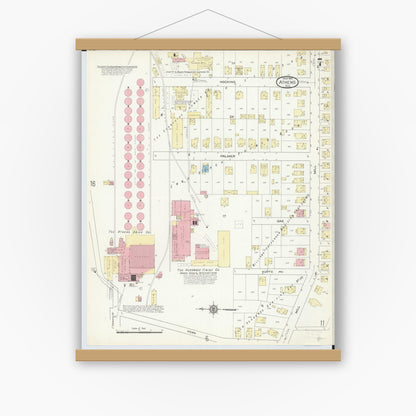 Old map wall art mockup — magnetic wood frame on white wall — Sanborn Fire Insurance Map from Athens, Athens County, Ohio (1914), Sheet #0007
