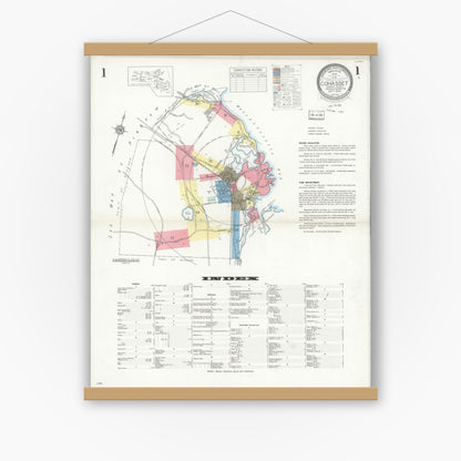Old map wall art mockup — magnetic wood frame on white wall — Sanborn Fire Insurance Map from Cohasset, Norfolk County, Massachusetts (1935) - Complete Map Set