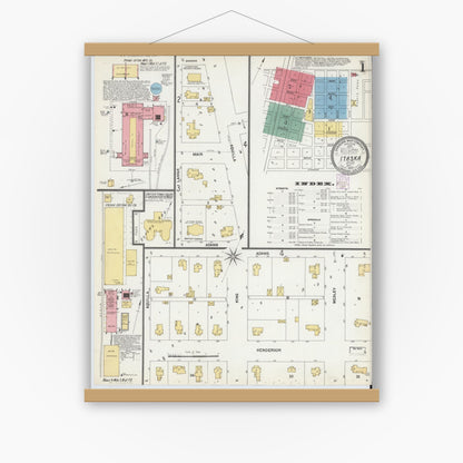 Old map wall art mockup — magnetic wood frame on white wall — Sanborn Fire Insurance Map from Itasca, Hill County, Texas (1902), Sheet #0001