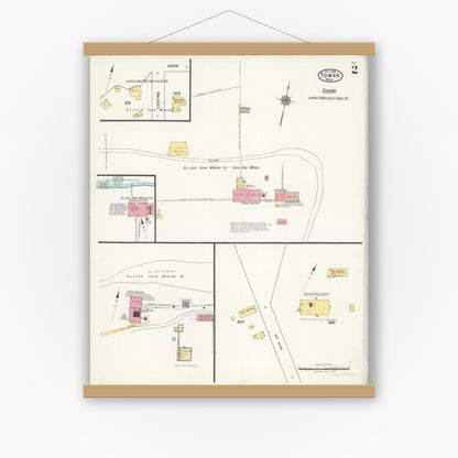 Old map wall art mockup — magnetic wood frame on white wall — Sanborn Fire Insurance Map from Tower, Saint Louis County, Minnesota (1921), Sheet #0002