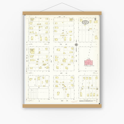 Old map wall art mockup — magnetic wood frame on white wall — Sanborn Fire Insurance Map from Sibley, Osceola County, Iowa (1913), Sheet #0002