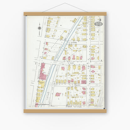 Old map wall art mockup — magnetic wood frame on white wall — Sanborn Fire Insurance Map from Miamisburg, Montgomery County, Ohio (1919), Sheet #0003
