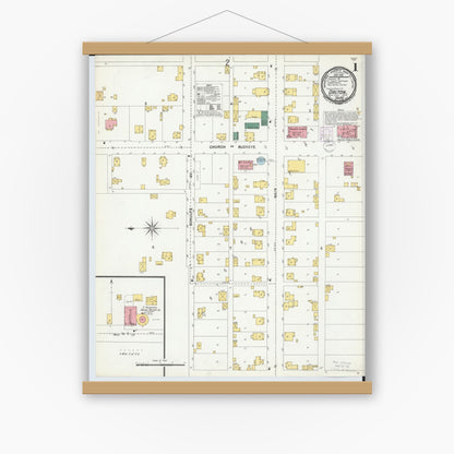 Old map wall art mockup — magnetic wood frame on white wall — Sanborn Fire Insurance Map from Dalton, Wayne County, Ohio (1901), Sheet #0001