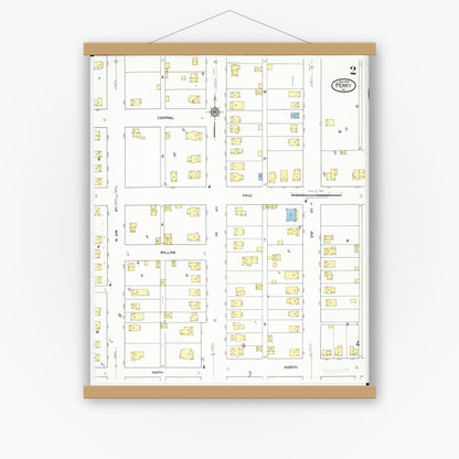Old map wall art mockup — magnetic wood frame on white wall — Sanborn Fire Insurance Map from Perry, Dallas County, Iowa (1918), Sheet #0002
