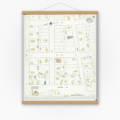 Old map wall art mockup — magnetic wood frame on white wall — Sanborn Fire Insurance Map from Macon, Macon County, Illinois (1910), Sheet #0003