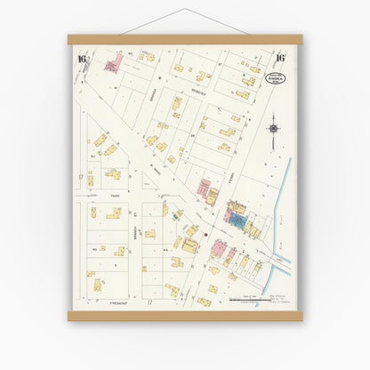 Old map wall art mockup — magnetic wood frame on white wall — Sanborn Fire Insurance Map from Anoka, Anoka County, Minnesota (1925), Sheet #0016