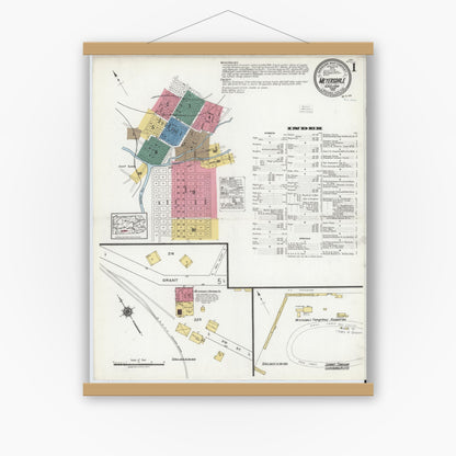 Old map wall art mockup — magnetic wood frame on white wall — Sanborn Fire Insurance Map from Meyersdale, Somerset County, Pennsylvania (1919) - Complete Map Set