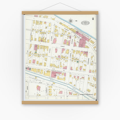 Old map wall art mockup — magnetic wood frame on white wall — Sanborn Fire Insurance Map from Miamisburg, Montgomery County, Ohio (1905), Sheet #0002