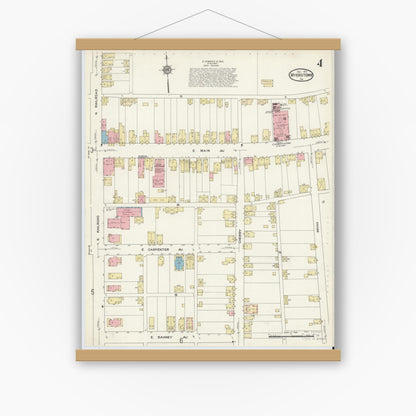 Old map wall art mockup — magnetic wood frame on white wall — Sanborn Fire Insurance Map from Myerstown, Lebanon County, Pennsylvania (1913), Sheet #0004