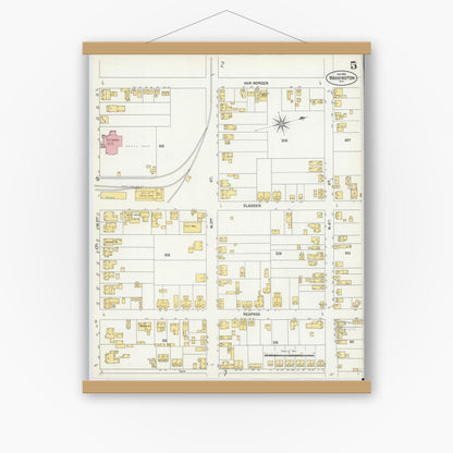Old map wall art mockup — magnetic wood frame on white wall — Sanborn Fire Insurance Map from Washington, Beaufort County, North Carolina (1901), Sheet #0005