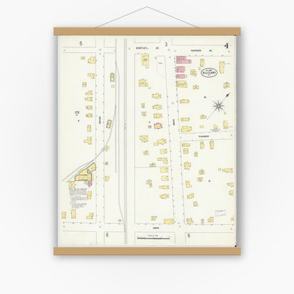 Old map wall art mockup — magnetic wood frame on white wall — Sanborn Fire Insurance Map from Allegany, Cattaraugus County, New York (1907), Sheet #0004