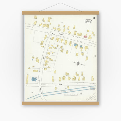 Old map wall art mockup — magnetic wood frame on white wall — Sanborn Fire Insurance Map from Hamilton, Madison County, New York (1911), Sheet #0002