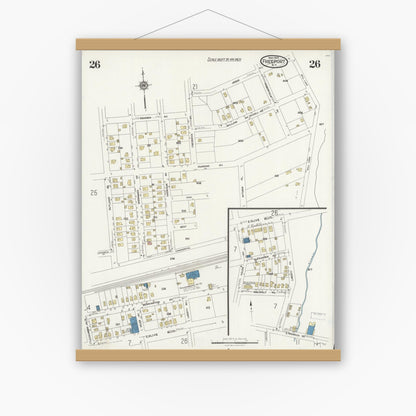 Old map wall art mockup — magnetic wood frame on white wall — Sanborn Fire Insurance Map from Freeport, Nassau County, New York (1925), Sheet #0026