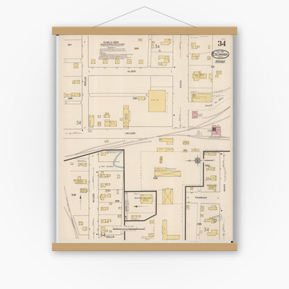 Old map wall art mockup — magnetic wood frame on white wall — Sanborn Fire Insurance Map from Escanaba, Delta County, Michigan (1921), Sheet #0034