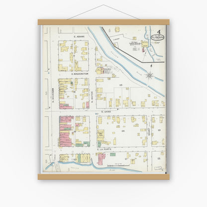 Old map wall art mockup — magnetic wood frame on white wall — Sanborn Fire Insurance Map from Plymouth, Marhshall County, Indiana (1892), Sheet #0004