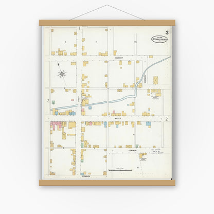 Old map wall art mockup — magnetic wood frame on white wall — Sanborn Fire Insurance Map from McConnellsburgh, Fulton County, Pennsylvania (1899), Sheet #0003
