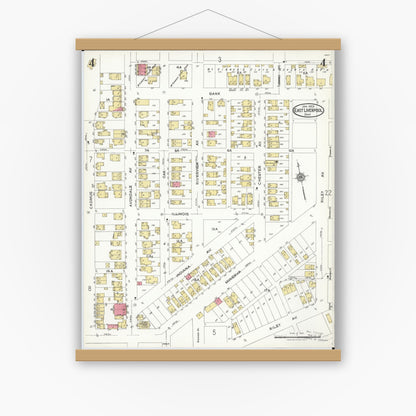 Old map wall art mockup — magnetic wood frame on white wall — Sanborn Fire Insurance Map from East Liverpool, Columbiana County, Ohio (1923), Sheet #0004
