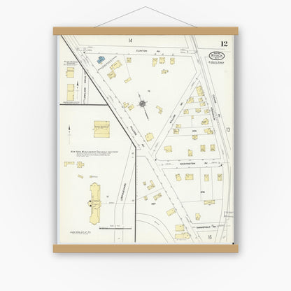 Old map wall art mockup — magnetic wood frame on white wall — Sanborn Fire Insurance Map from Nyack, Rockland County, New York. (1910), Sheet #0012