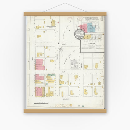 Old map wall art mockup — magnetic wood frame on white wall — Sanborn Fire Insurance Map from Winnsboro, Wood County, Texas (1899) - Complete Map Set