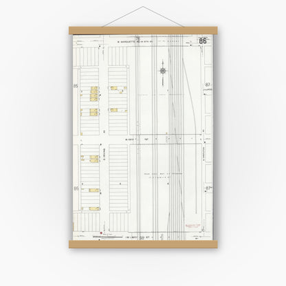 Old map wall art mockup — magnetic wood frame on white wall — Sanborn Fire Insurance Map from Chicago, Cook County, Illinois (1920), Sheet #0086