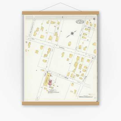 Old map wall art mockup — magnetic wood frame on white wall — Sanborn Fire Insurance Map from Attleboro, Bristol County, Massachusetts (1911), Sheet #0006