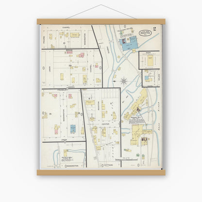 Old map wall art mockup — magnetic wood frame on white wall — Sanborn Fire Insurance Map from Rockton, Winnebago County, Illinois (1898), Sheet #0002