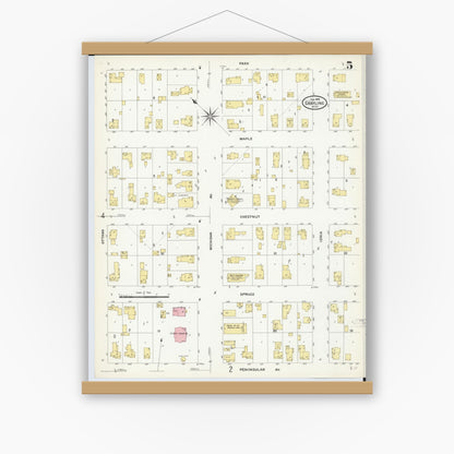 Old map wall art mockup — magnetic wood frame on white wall — Sanborn Fire Insurance Map from Grayling, Crawford County, Michigan (1909), Sheet #0005