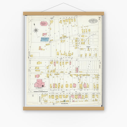 Old map wall art mockup — magnetic wood frame on white wall — Sanborn Fire Insurance Map from Middletown, Butler County, Ohio (1907), Sheet #0007