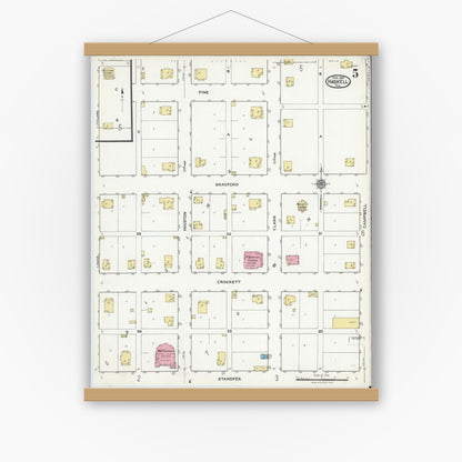 Old map wall art mockup — magnetic wood frame on white wall — Sanborn Fire Insurance Map from Haskell, Haskell County, Texas (1921), Sheet #0005