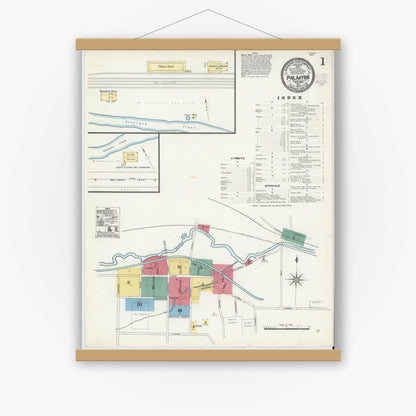 Old map wall art mockup — magnetic wood frame on white wall — Sanborn Fire Insurance Map from Palmyra, Wayne County, New York (1906), Sheet #0001
