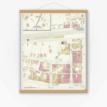 Old map wall art mockup — magnetic wood frame on white wall — Sanborn Fire Insurance Map from Punxsutawney, Jefferson County, Pennsylvania (1912), Sheet #0002