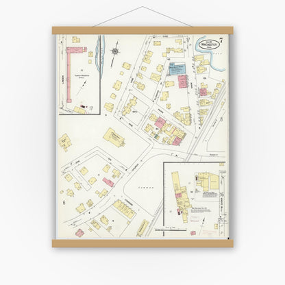 Old map wall art mockup — magnetic wood frame on white wall — Sanborn Fire Insurance Map from Winchester, Middlesex County, Massachusetts (1910), Sheet #0007