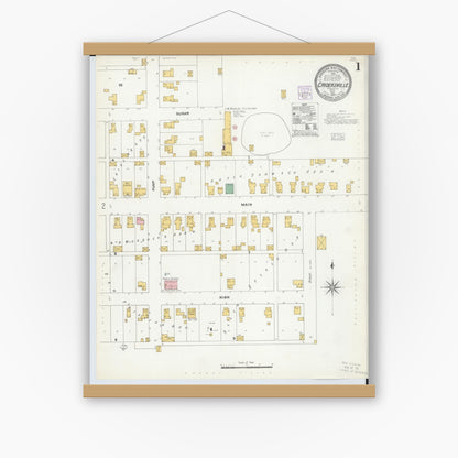 Old map wall art mockup — magnetic wood frame on white wall — Sanborn Fire Insurance Map from Cridersville, Auglaize County, Ohio (1904) - Complete Map Set