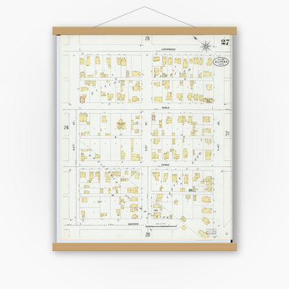 Old map wall art mockup — magnetic wood frame on white wall — Sanborn Fire Insurance Map from Alpena, Alpena County, Michigan (1901), Sheet #0027