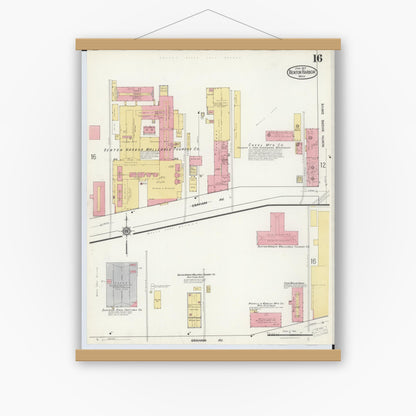 Old map wall art mockup — magnetic wood frame on white wall — Sanborn Fire Insurance Map from Benton Harbor, Berrien County, Michigan (1917), Sheet #0016