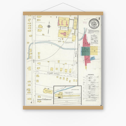 Old map wall art mockup — magnetic wood frame on white wall — Sanborn Fire Insurance Map from Eldred, McKean County, Pennsylvania (1909) - Complete Map Set