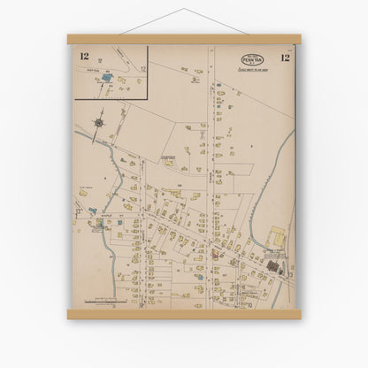 Old map wall art mockup — magnetic wood frame on white wall — Sanborn Fire Insurance Map from Penn Yan, Yates County, New York (1922), Sheet #0012