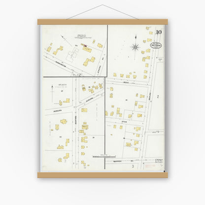 Old map wall art mockup — magnetic wood frame on white wall — Sanborn Fire Insurance Map from Whitman, Plymouth County, Massachusetts (1905), Sheet #0010