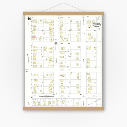 Old map wall art mockup — magnetic wood frame on white wall — Sanborn Fire Insurance Map from Atlantic, Cass County, Iowa (1923), Sheet #0016