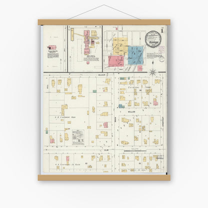 Old map wall art mockup — magnetic wood frame on white wall — Sanborn Fire Insurance Map from Reading, Hillsdale County, Michigan (1901) - Complete Map Set