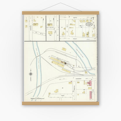 Old map wall art mockup — magnetic wood frame on white wall — Sanborn Fire Insurance Map from Pulaski, Pulaski County, Virginia (1913), Sheet #0007