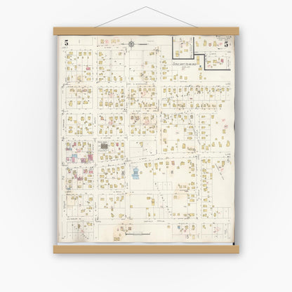 Old map wall art mockup — magnetic wood frame on white wall — Sanborn Fire Insurance Map from Viroqua, Vernon County, Wisconsin (1949), Sheet #0005