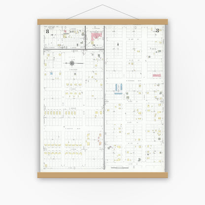 Old map wall art mockup — magnetic wood frame on white wall — Sanborn Fire Insurance Map from Fort Stockton, Pecos County, Texas (1946), Sheet #0008